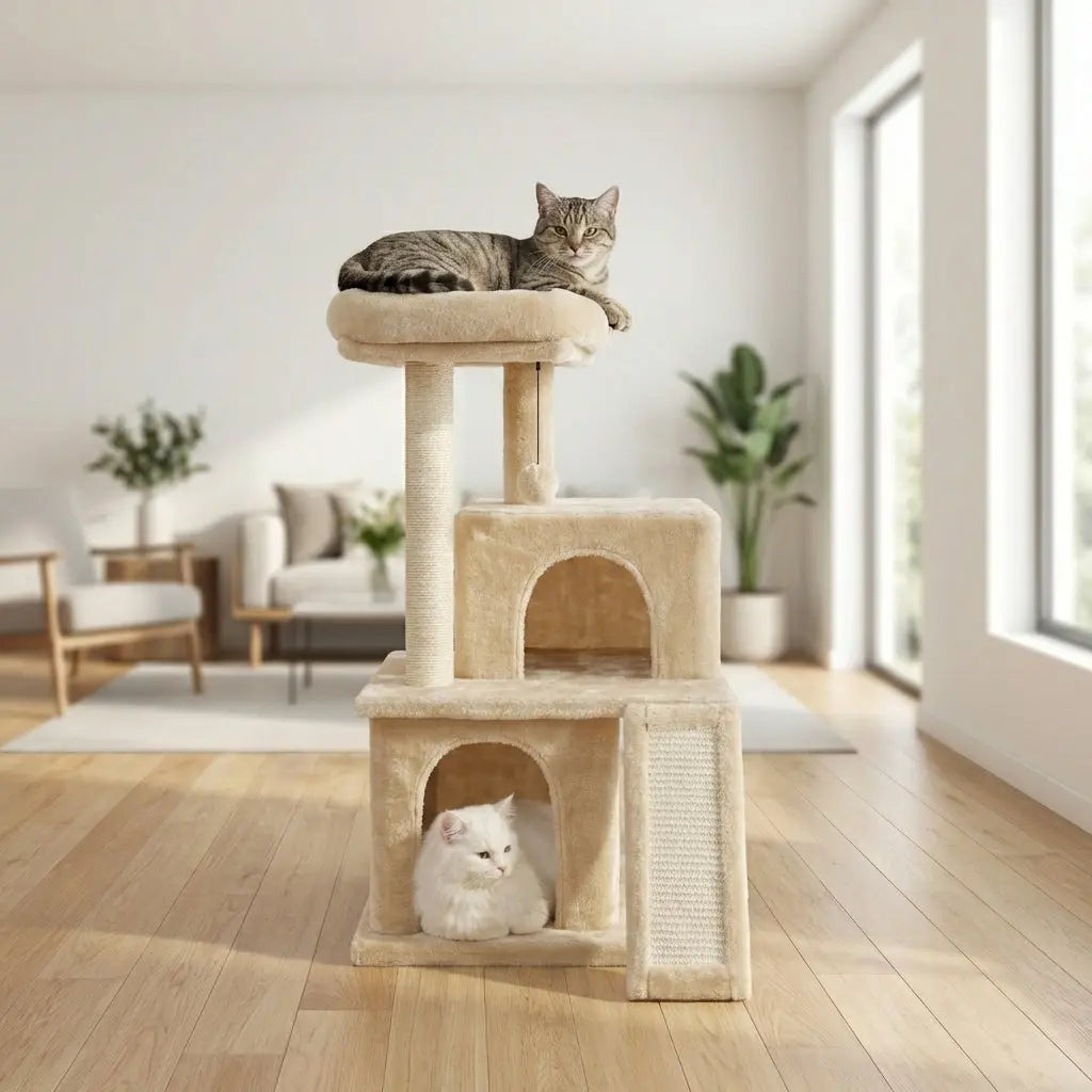 Arbre à chat à étage double grotte Miwou