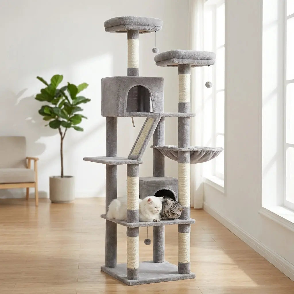 arbre à chat à plusieurs niveaux avec panier suspendu Miwou