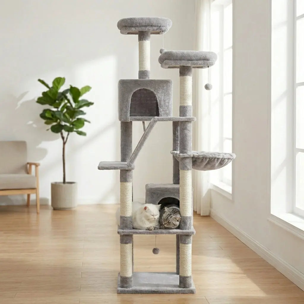 arbre à chat à plusieurs niveaux avec panier suspendu Miwou