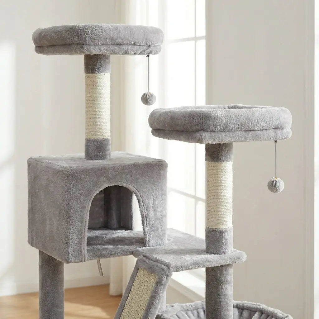 arbre à chat à plusieurs niveaux avec panier suspendu Miwou