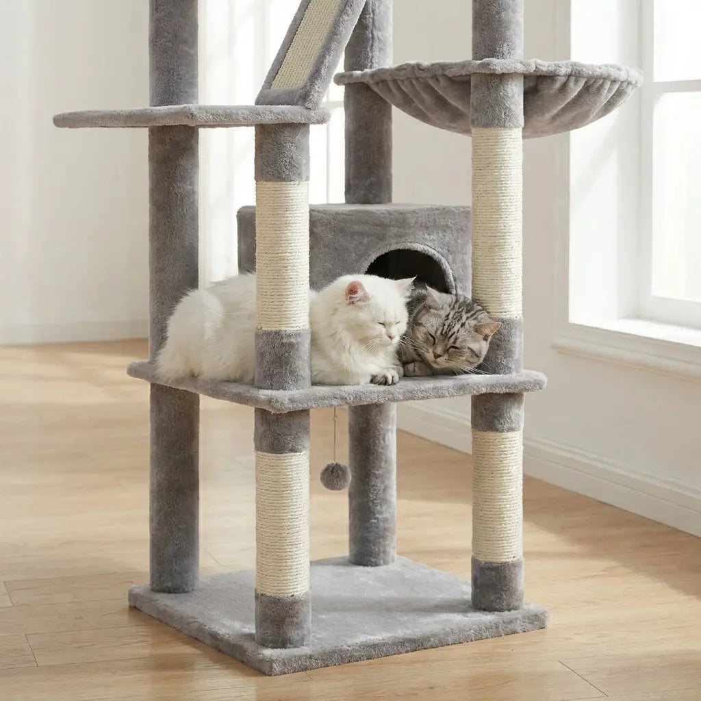 arbre à chat à plusieurs niveaux avec panier suspendu Miwou