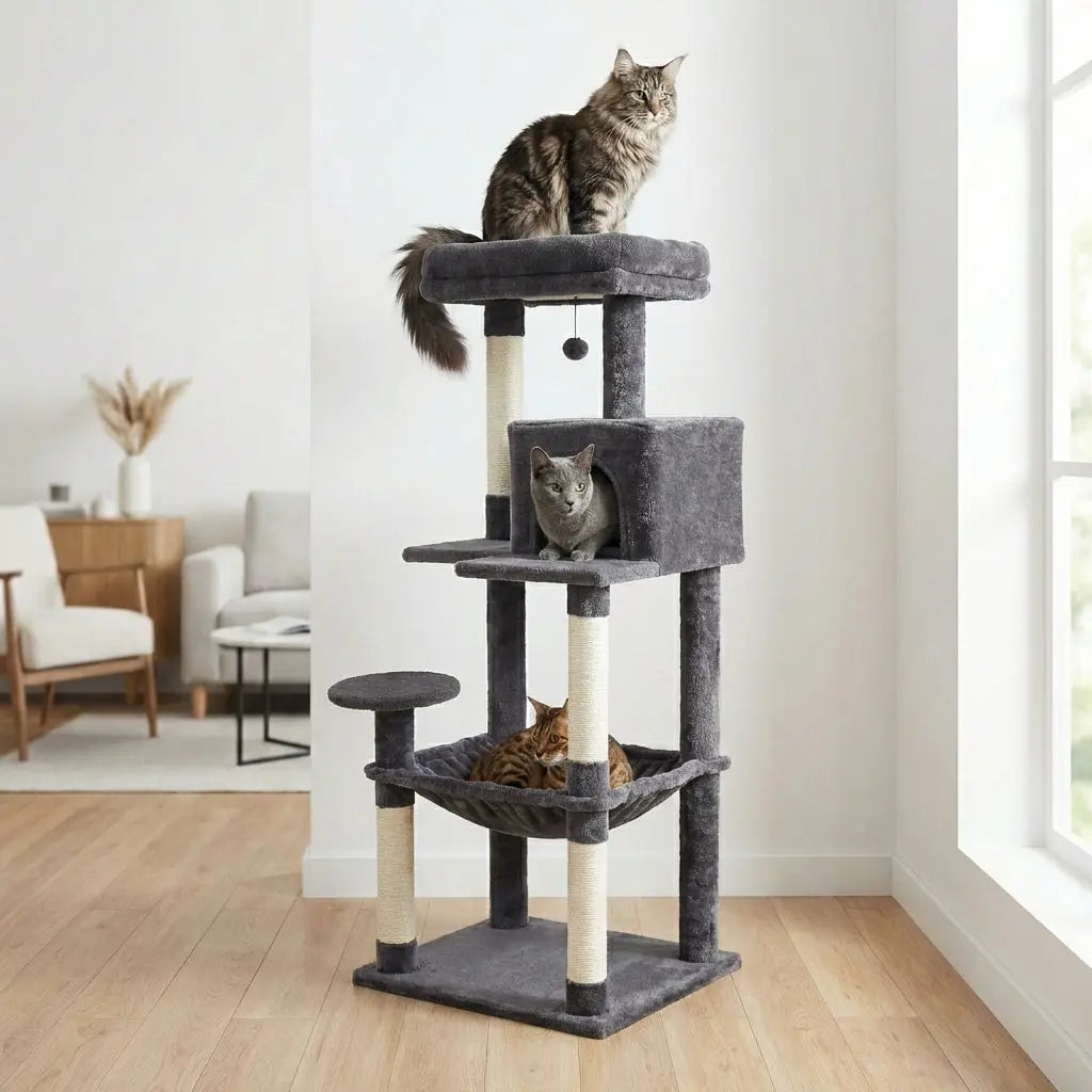 Arbre a chat avec hamac panier multi-niveaux Miwou